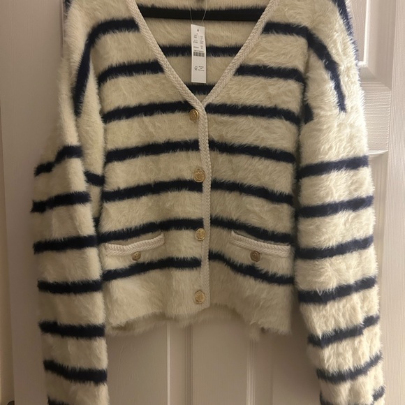 NWT J. Crew Sweater lady jacket in striped brushed yarn size medium(damaged) - Picture 5 of 15